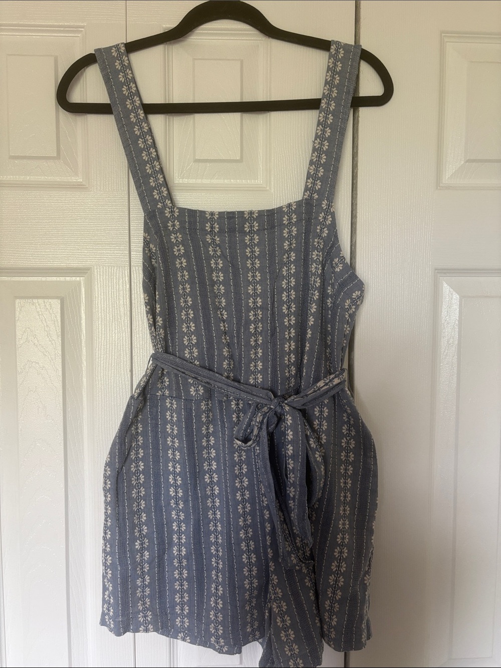 Seafolly Blue Floral-Striped Mini Romper with Tie Waist